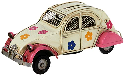 Schick-Design Metallauto geblümt rosa beige 16 cm als Spardose Auto Metall PKW Oldtimer Ente Nostalgie Citroen 2CV von Schick-Design