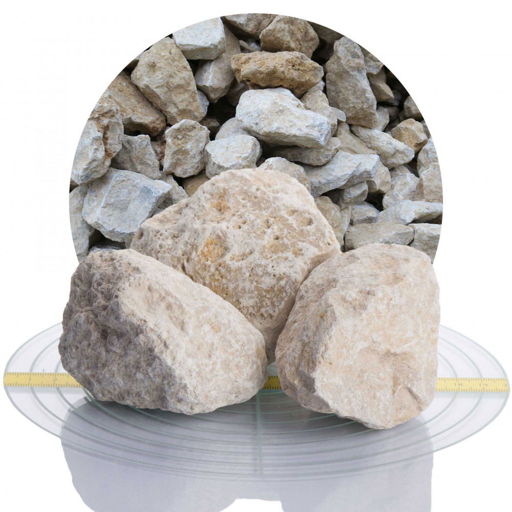 Kalk Ziersplitt beige 60-120 mm von Schicker Mineral