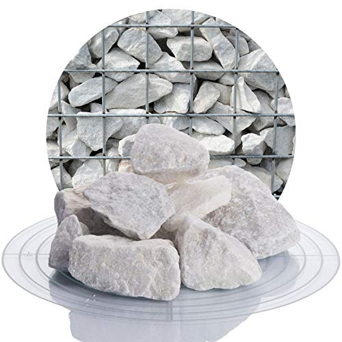 Schicker Mineral Marmor Gabionensteine weiß 32-60 mm 25 kg, farbechter Naturstein, ideal für schmale Gabionen, Säulen und Steinzäune, Bruchsteine, robust und witterungsbeständig von Schicker Mineral