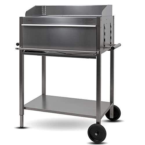 Premio III Grillwagen BBQ Holzkohlegrill aus rostfreiem Edelstahl – Made in Germany: 5-fach höhenverstellbar, 3-teiliger Grillrost, Grillfläche: 55 x 33 cm von Schickling