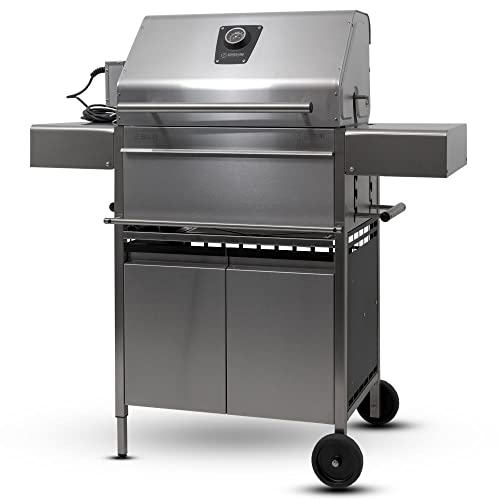 Premio III Roaster - Holzkohlegrill Grillwagen aus Edelstahl mit doppelwandigen Grilldeckel, Unterschrank & elek. Drehspieß - Made in Germany: 5-Fach verstellbar, 3-teiliger Rost, Grillfläche: 55x33cm von Schickling