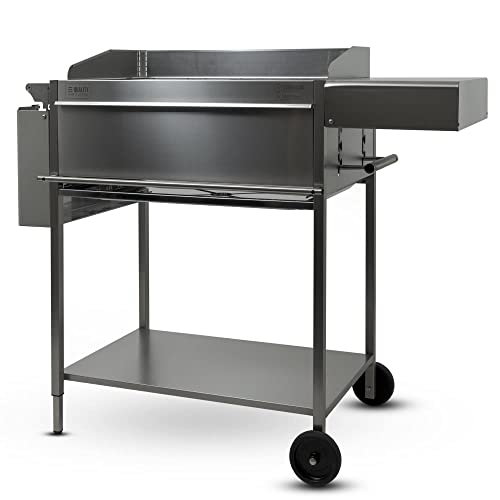 Premio XL III Grillwagen BBQ Holzkohlegrill aus rostfreiem Edelstahl mit Ablagetisch und Besteckhaken – Made in Germany: 5-Fach höhenverstellbar, 4-teiliger Grillrost, Grillfläche: 71 x 43 cm von Schickling