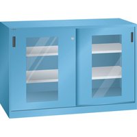 LISTA Beistellschrank mit Schiebetüren, (BxH) 1500x1000mm, 4 Verstellböden, Sichtfenster, Tiefe 500mm, lichtblau von Lista