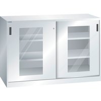 LISTA Beistellschrank mit Schiebetüren, (BxH) 1500x1000mm, 4 Verstellböden, Sichtfenster, Tiefe 580mm, lichtgrau von Lista