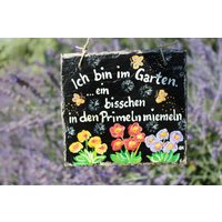 Bin Im Garten Primeln Schiefertafel von Schiefermalerin