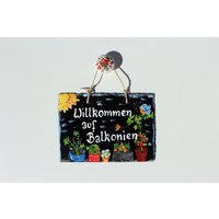 Schiefer Schild Willkommen Auf Balkonien von Schiefermalerin