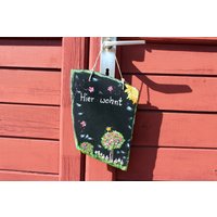 Türschild Schiefer Rosenbäumchen von Schiefermalerin