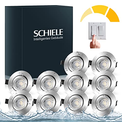 Schiele LED Einbaustrahler 3 Stufen Dimmbar Einbauleuchten 10er Set Ultraflach 27mm 7W Ersatz für 60W Halogen IP44 Schwenkbar 230V LED Spots Dimmbar 2800K Warmweiß 700lm für Wohnzimmer Badezimmer von Schiele