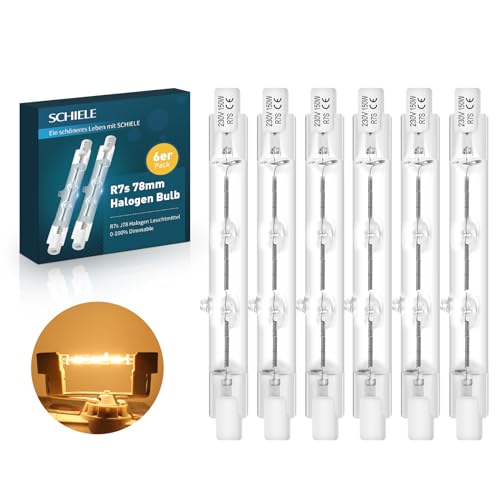 Schiele Halogen Leuchtmittel R7S,Halogenstab 78mm,Dimmbare Glühbirnen 150W Light Bulbs Warmweiß 2700K 2880LM Stablampe,für Deckenfluter Baustellenlampe Leuchtmittel Für Backöfen & Herde 6er von Schiele