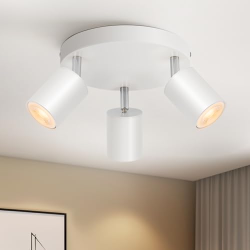 Schiele Deckenstrahler 3 Flammig Weiß, Rund Deckenleuchte Strahler Schwenkbar, GU10 Deckenlampe Drehbar, Spotleuchte Modern Deckenspots für Küche, Schlafzimmer, Wohnzimmer, Flur, Ohne Leuchtmittel von Schiele