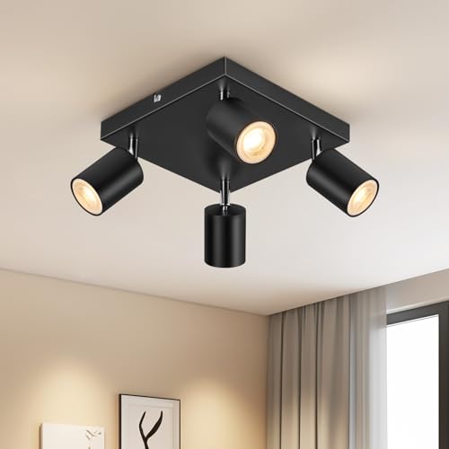 Schiele Deckenstrahler 4 Flammig Schwarz, Strahler Deckenleuchte Quadratisch, Schwenkbar Deckenlampe GU10 Spots, Modern Spotleuchte Deckenspot für Küche, Wohnzimmer, Schlafzimmer, Ohne Leuchtmittel von Schiele