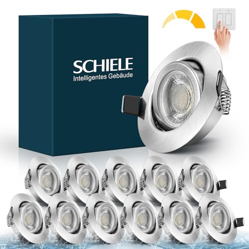 Schiele LED Einbaustrahler Dimmbar 230V,45° Schwenkbar Einbauleuchten Ultra Flach Deckenspots 7W=70W Halogen Spot,IP44 700LM Downlight 2800K Warmweiß Einbauspots 68-78MM,Für Badezimmer(12er set) von Schiele