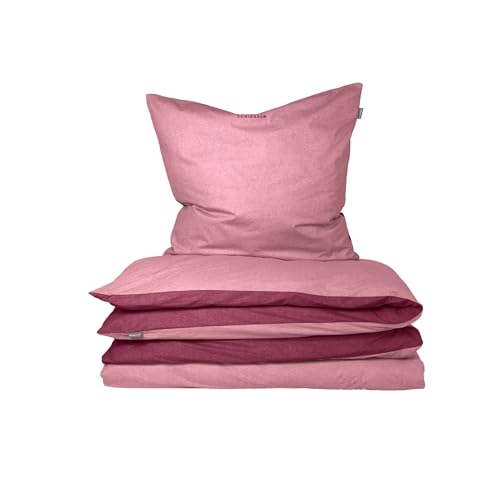 Schiesser Bettwäscheset Doubleface | 2-teilig | Zweifarbig | Feinbiber | 100% Baumwolle | Oeko-Tex Zertifiziert | Reißverschluss | 155x220cm + 80x80cm | Rosa von Schiesser