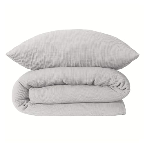 Schiesser Bettwäscheset Molly | 2-teilig | Uni | Musselin | 100% Baumwolle | Oeko-Tex Zertifiziert | Reißverschluss | 135x200cm + 80x80cm | Hellgrau von Schiesser