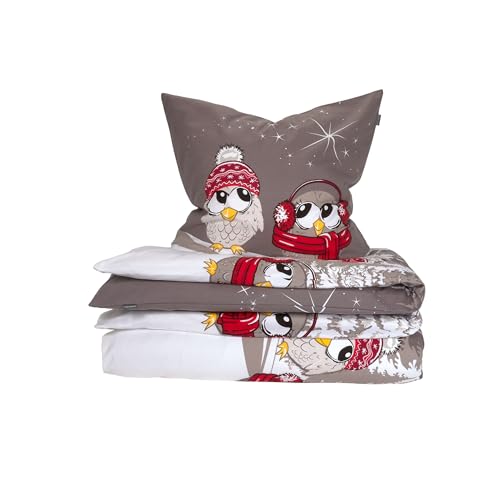 Schiesser Bettwäscheset Olsona | Feinbiber | aus nachhaltiger Produktion | 2-teilig | 135x200cm + 80x80cm | mit niedlichem Eulenprint | Grau von Schiesser