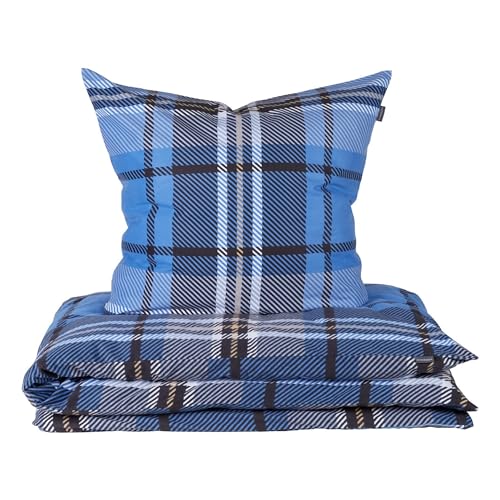Schiesser Feinbiber Bettwäsche Set Borro aus weicher, wärmender Baumwolle, Farbe:Blau und Grau, Größe:135 cm x 200 cm von Schiesser