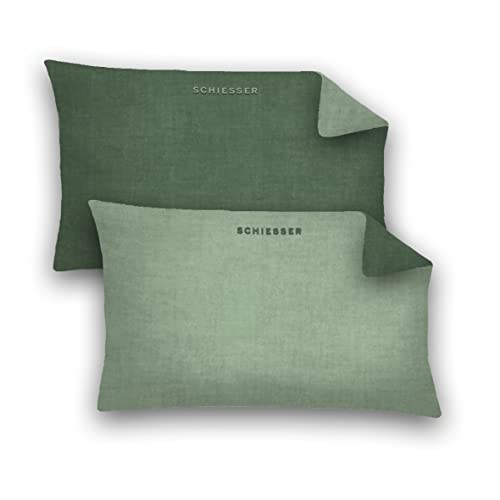 Schiesser Feinbiber Kissenhüllen, 2er Pack Doubleface, 100% Baumwolle, Farbe:Hellgrün-Grün, Größe:40 x 80 cm von Schiesser
