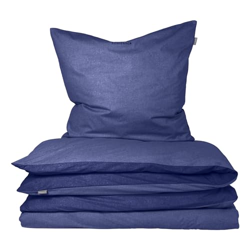 Schiesser Feinbiber Wendebettwäsche Doubleface, 100% Baumwolle, Farbe:Blau und Dunkelblau, Größe:135 cm x 200 cm von Schiesser