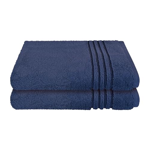 Schiesser Frottier Duschtuch Milano im 2er Set | 100% Baumwolle aus nachhaltiger Produktion | weich, saugstark, farbecht | 70x140cm | Dunkelblau von Schiesser
