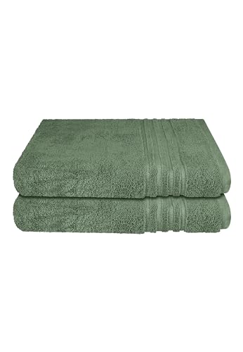 Schiesser Frottier Duschtücher Milano im 2er Set aus Flauschiger, hautfreundlicher Baumwolle, Made IN Green, Farbe:Dunkelgrün, Größe:70 x 140 cm von Schiesser