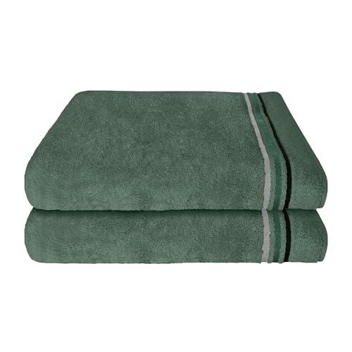 Schiesser Frottier Duschtuch Skyline Color im 2er Set | 100% Baumwolle aus nachhaltiger Produktion | saugstark, weich, farbecht | 70x140cm | Dunkelgrün von Schiesser