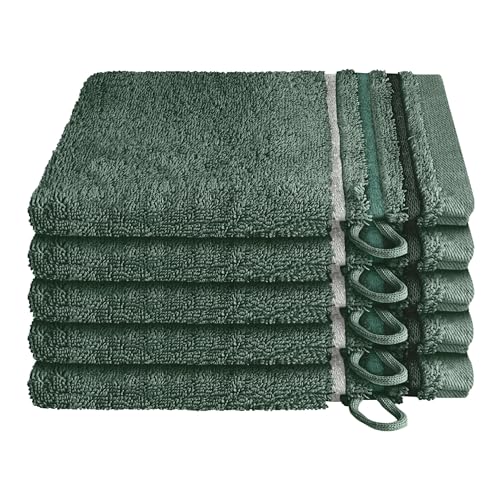 Schiesser Frottier Waschhandschuh Skyline Color im 5er Set | 100% Baumwolle aus nachhaltiger Produktion | saugstark, weich, farbecht | 16x22cm | Dunkelgrün von Schiesser