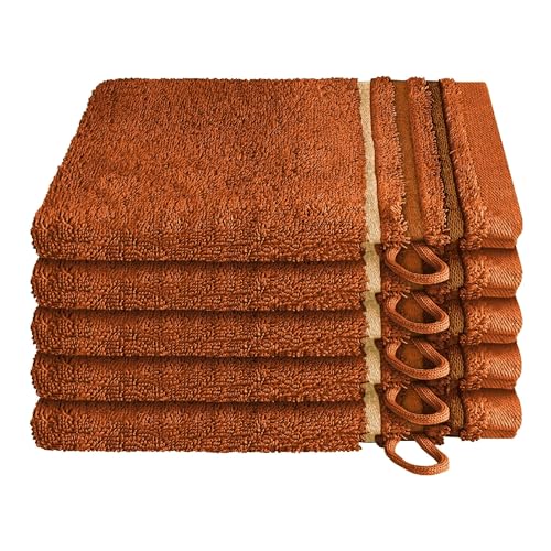 Schiesser Frottier Waschhandschuh Skyline Color im 5er Set | 100% Baumwolle aus nachhaltiger Produktion | saugstark, weich, farbecht | 16x22cm | Terrakotta von Schiesser