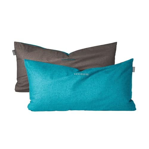 Schiesser Kissenhüllenset Doubleface | 2-teilig | Zweifarbig | Renforcé | 100% Baumwolle | Oeko-Tex Zertifiziert | Reißverschluss | 40x80cm | Türkis-Dunkelgrau von Schiesser