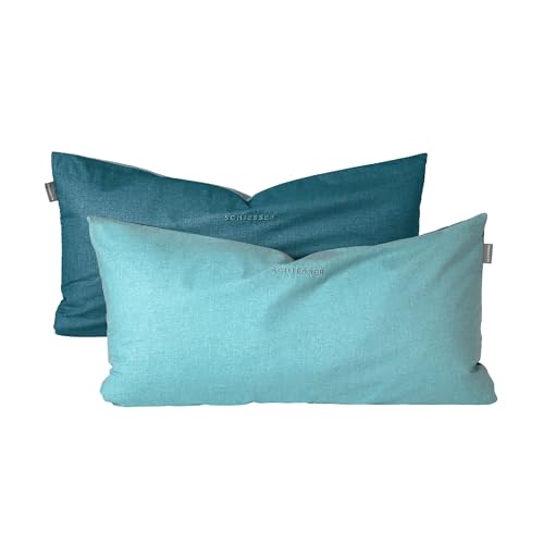 Schiesser Kissenhüllenset Doubleface | 2-teilig | Zweifarbig | Renforcé | 100% Baumwolle | Oeko-Tex Zertifiziert | Reißverschluss | 40x80cm | Türkis von Schiesser