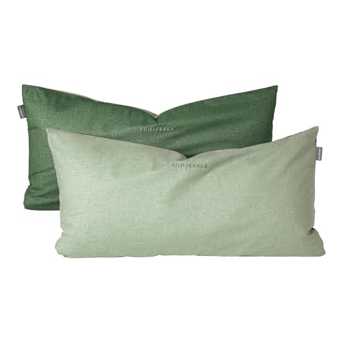 Schiesser Kissenhüllen Doubleface in feiner Renforcé Qualität im 2er Set (40 x 80), Made IN Green, Farbe:Hellgrün und Dunkelgrün, Größe:40 x 80 cm von Schiesser