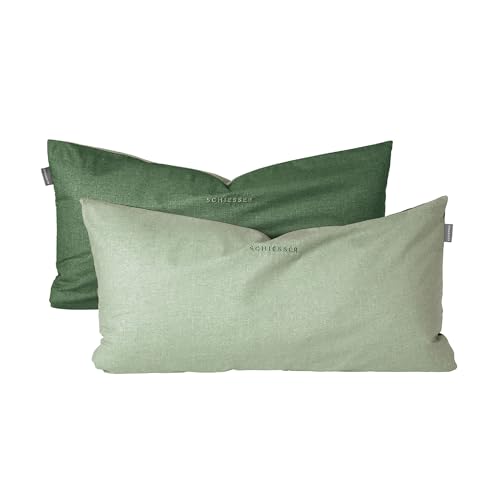 Schiesser Kissenhüllenset Doubleface | 2-teilig | Zweifarbig | Renforcé | 100% Baumwolle | Oeko-Tex Zertifiziert | Reißverschluss | 40x80cm | Grün von Schiesser