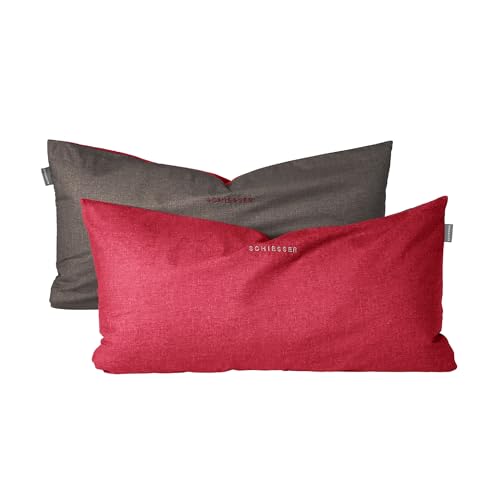 Schiesser Kissenhülle Doubleface im 2er Set | Renforcé | 100% Baumwolle aus nachhaltiger Produktion | 40x80cm | Rot-Dunkelgrau von Schiesser