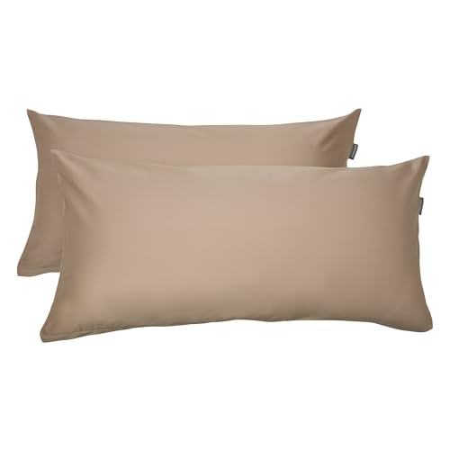 Schiesser Kissenhüllenset Ella | 2-teilig | Uni | Satin | 100% Baumwolle | Oeko-TEX | Reißverschluss (Cappuccino, 40 x 80 cm) von Schiesser
