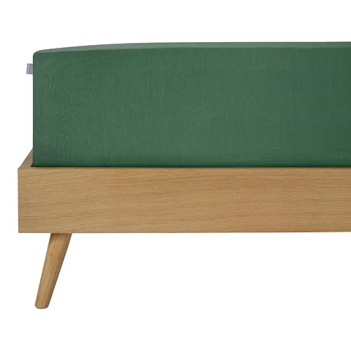 Schiesser Boxspringbett Spannbettlaken Flexi aus 95% gekämmter Baumwolle und 5% Elasthan für maximale Flexibilität, Made IN Green, Farbe:Dunkelgrün, Größe:150 cm x 200 cm von Schiesser