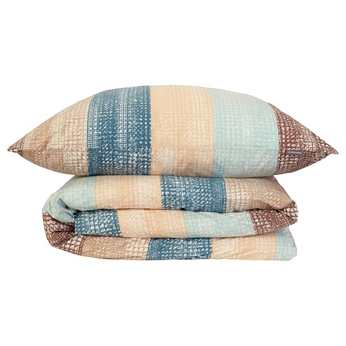 Schiesser Renforcé Bettwäsche Set Emilia in kuschelweicher Baumwoll-Qualität, Farbe:Beige und Blau, Größe:135 x 200 cm von Schiesser