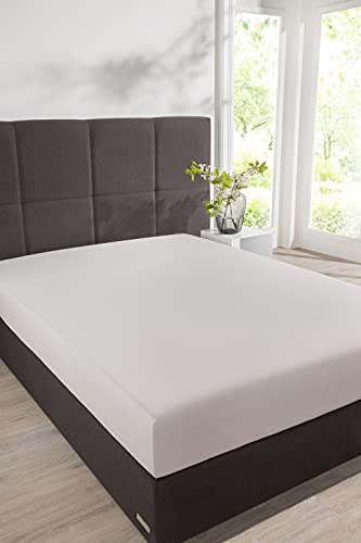 Schiesser Spannbettlaken Jersey-Elasthan, 97% Baumwolle, 3% Elasthan, Wasserbett- / Boxspringbettgeeignet, Farbe:Silber, Größe:180 x 200 cm bis 200 x 220 cm von Schiesser