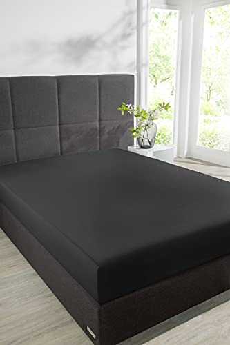 Schiesser Spannbettlaken Jersey-Elasthan, 97% Baumwolle, 3% Elasthan, Wasserbett- / Boxspringbettgeeignet, Farbe:Anthrazit, Größe:140 x 200 cm bis 160 x 220 cm von Schiesser