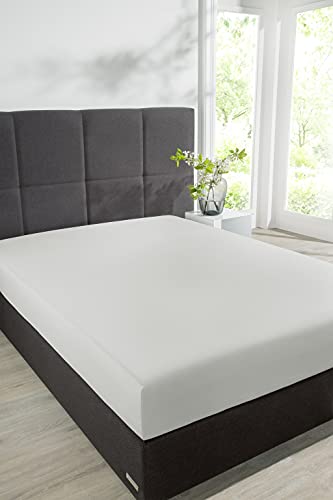 Schiesser Spannbettlaken Jersey-Elasthan, 97% Baumwolle, 3% Elasthan, Wasserbett- / Boxspringbettgeeignet, Farbe:Weiß, Größe:180 x 200 cm bis 200 x 220 cm von Schiesser