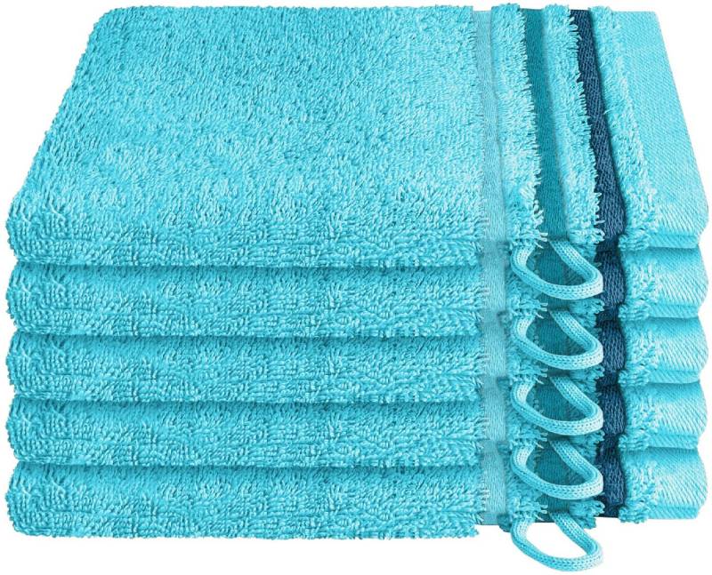 Schiesser Waschhandschuh Skyline Color aus 100 % Baumwolle mit eleganter Streifenbordüre, (5-St), MADE IN GREEN by OEKO-TEX® von Schiesser