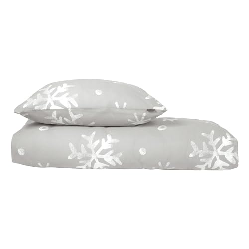 Schiesser Winter Bettwäsche Set Skadi mit weißen Schneeflocken auf superweichem Feinbiber, Farbe:Grau, Größe:135 cm x 200 cm von Schiesser