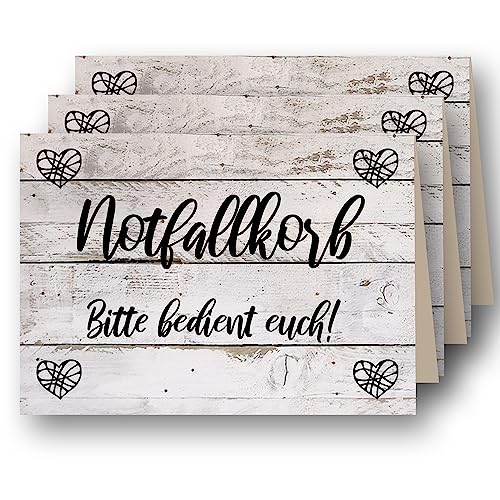 3x Karte Notfallkorb auf A6 gefalzt Schild zum Hinstellen Hochzeit Party (Shabby Chic) von Schildbürger