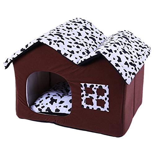 Schildeng High-End Double Pet House Brown Hundezimmer Tragbares Sofa rutschfeste Plüsch Hundehütte, 50 x 40 x 35 cm von Schildeng