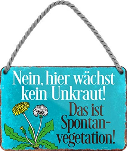 WOGEKA ART Retro Blechschild - Hier wächst kein Unkraut - witziger Garten Spruch Geschenk-Idee Geburtstag Weihnachten Dekoration 18x12 cm Vintage-Design Hänge-Schild Metall HS545 von WOGEKA ART