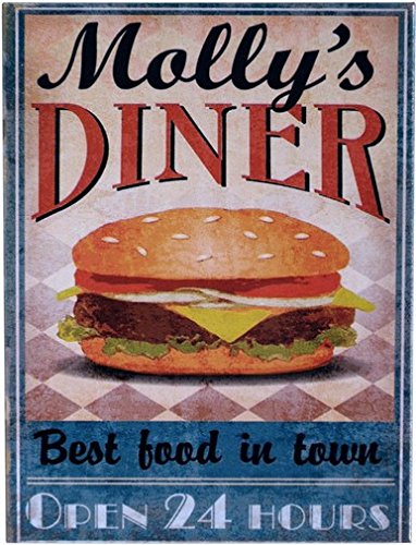 Kühlschrank Metall Magnet 6x8 cm"Molly´s Diner" Burger Nostalgie Tin Sign EMAG234 von WOGEKA ART