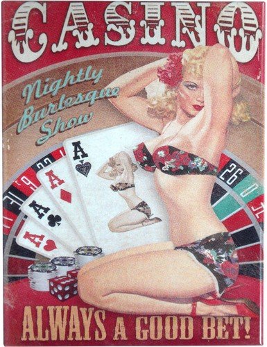 Kühlschrank Metall Magnet 6x8 cm" PinUp Girl Casino" Nostalgie Tin Sign EMAG197 von WOGEKA ART