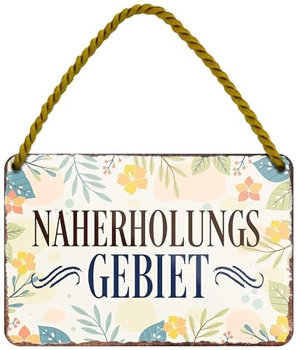 WOGEKA ART Retro Blechschild - Naherholungsgebiet Blumen Garten - witziger Spruch Geschenk-Idee Geburtstag Weihnachten Dekoration 18x12 cm Vintage-Design Hänge-Schild Metall HS549 von WOGEKA ART