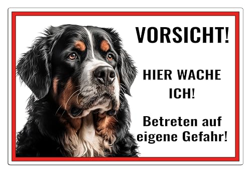 Schild Berner Sennenhund Vorsicht Hier wache ich - Betreten auf eigene Gefahr! - Achtung - Hundeschild Warnschild- - Warnung vor dem Hund - M3 (ALUVERBUND weiß, 22,5x15 cm) von SchilderBahn