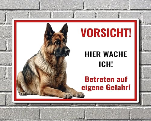 Schild Deutsche Schäferhund Vorsicht Hier wache ich - Betreten auf eigene Gefahr! - Achtung - Hundeschild Warnschild- - Warnung vor dem Hund - M4 (PVC Hartschaum, 22,5x15 cm) von SchilderBahn
