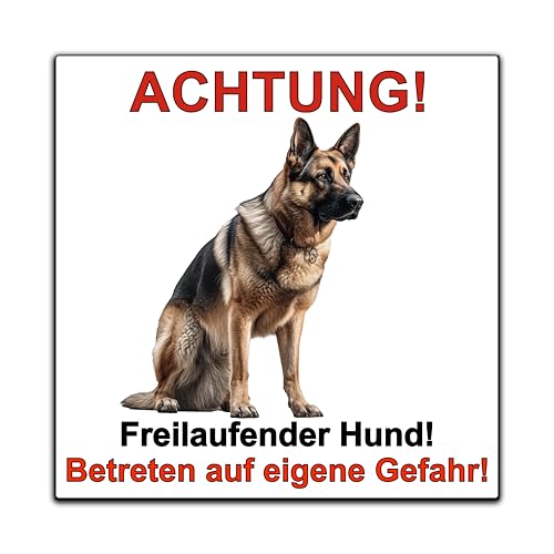 Schild Hund, Hundeschild, Warnung, Freilaufender Hund - Betreten auf eigene Gefahr! Achtung - Warnschild aus Aluminiumverbund - Warnung vor dem Hund - Deutsche Schäferhund (SQ1) (20x20 cm) von SchilderBahn