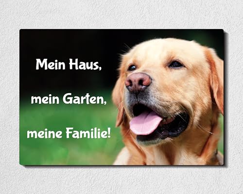 Schild Labrador Retriever Vorsicht Mein Haus, mein Garten, meine Familie - Achtung - Hundeschild Warnschild- - Warnung vor dem Hund - F1 (Aluminium Verbund, 22,5x15 cm) von SchilderBahn